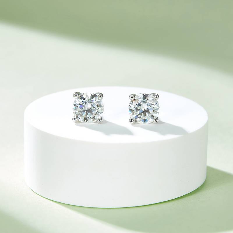 Classic圆形S925银镀白金MoissanitePendantStud Earring套装